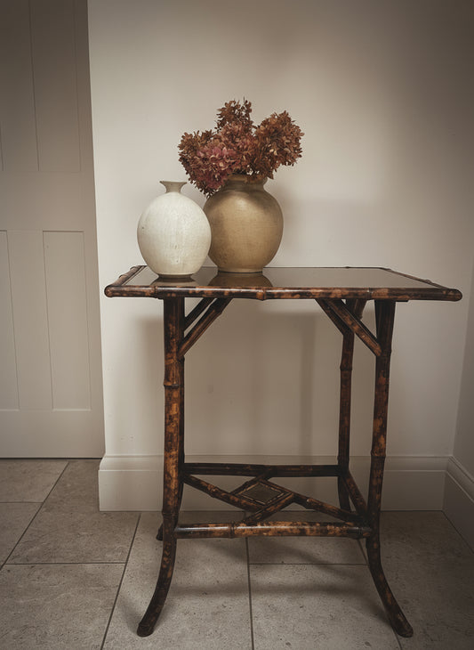 Tortoiseshell  Bamboo Two-Tier Side Table with Glass Top C.1900