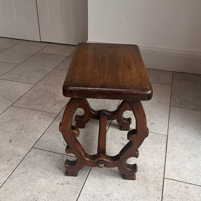 19th Century Spanish Oak Stool | Carved Side Table