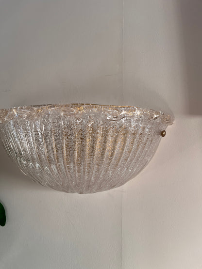 Large Pair of Murano 'Graniglia' Glass Scalloped Wall Lights