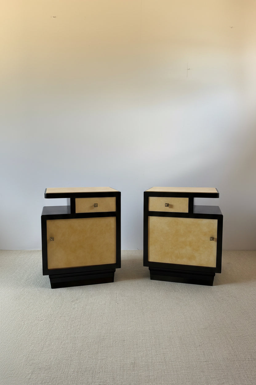 Italian Art Deco Parchment Bedside Tables, 1930s–40s