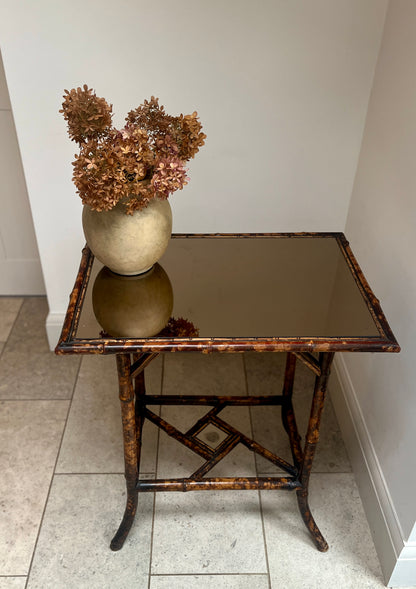 Tortoiseshell  Bamboo Two-Tier Side Table with Glass Top C.1900