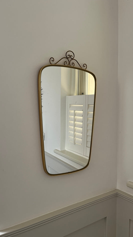 Decorative Mid-Century Brass Shield Mirror