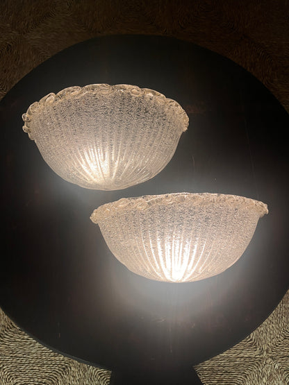 Large Pair of Murano 'Graniglia' Glass Scalloped Wall Lights