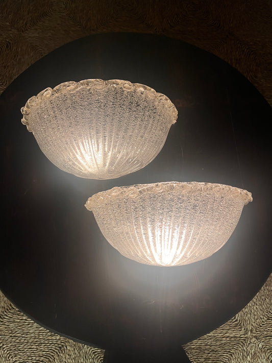 Large Pair of Murano 'Graniglia' Glass Scalloped Wall Lights