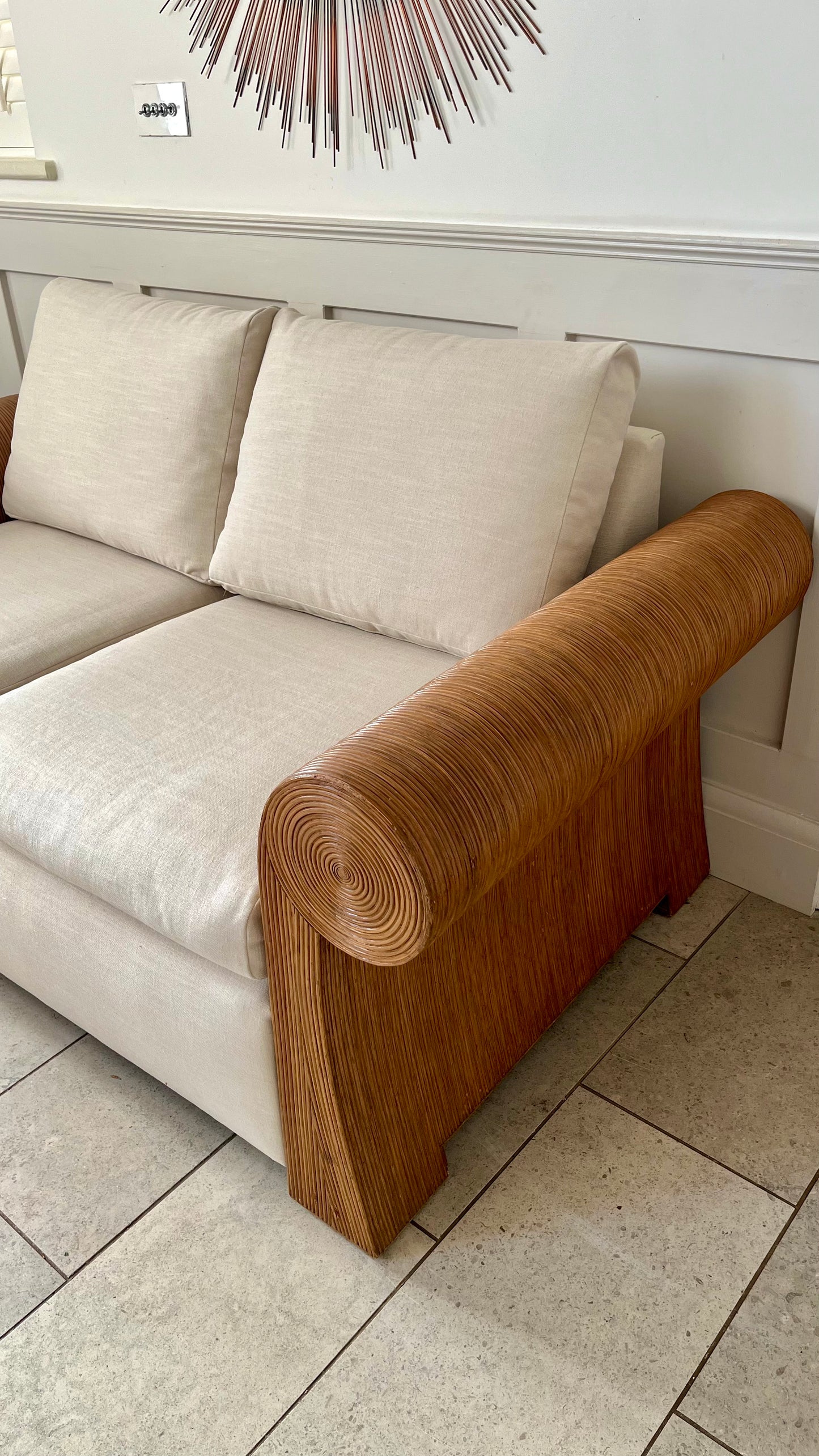 Pencil Reed Rattan Sofa in the Manner of Gabriella Crespi, c.1970