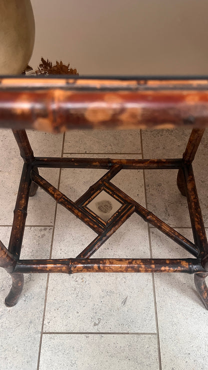Tortoiseshell  Bamboo Two-Tier Side Table with Glass Top C.1900