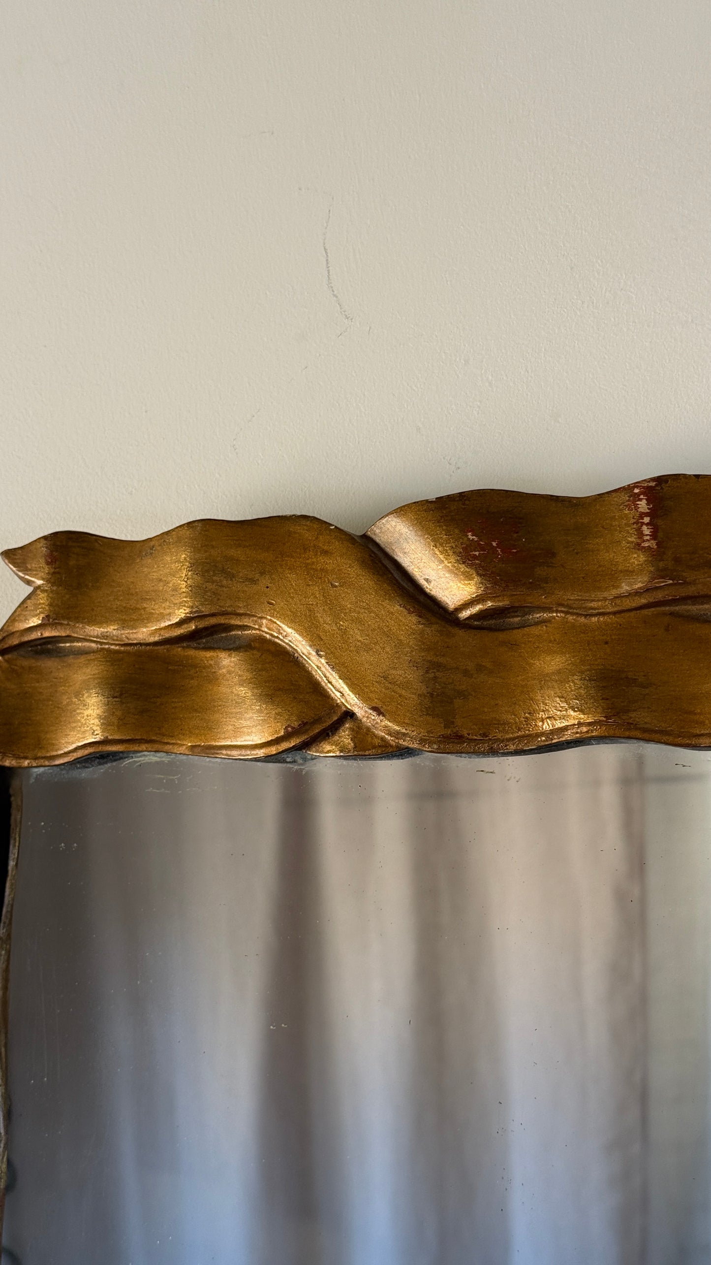 ON HOLD Midcentury Italian Gilded Mirror with Ribbon Detail