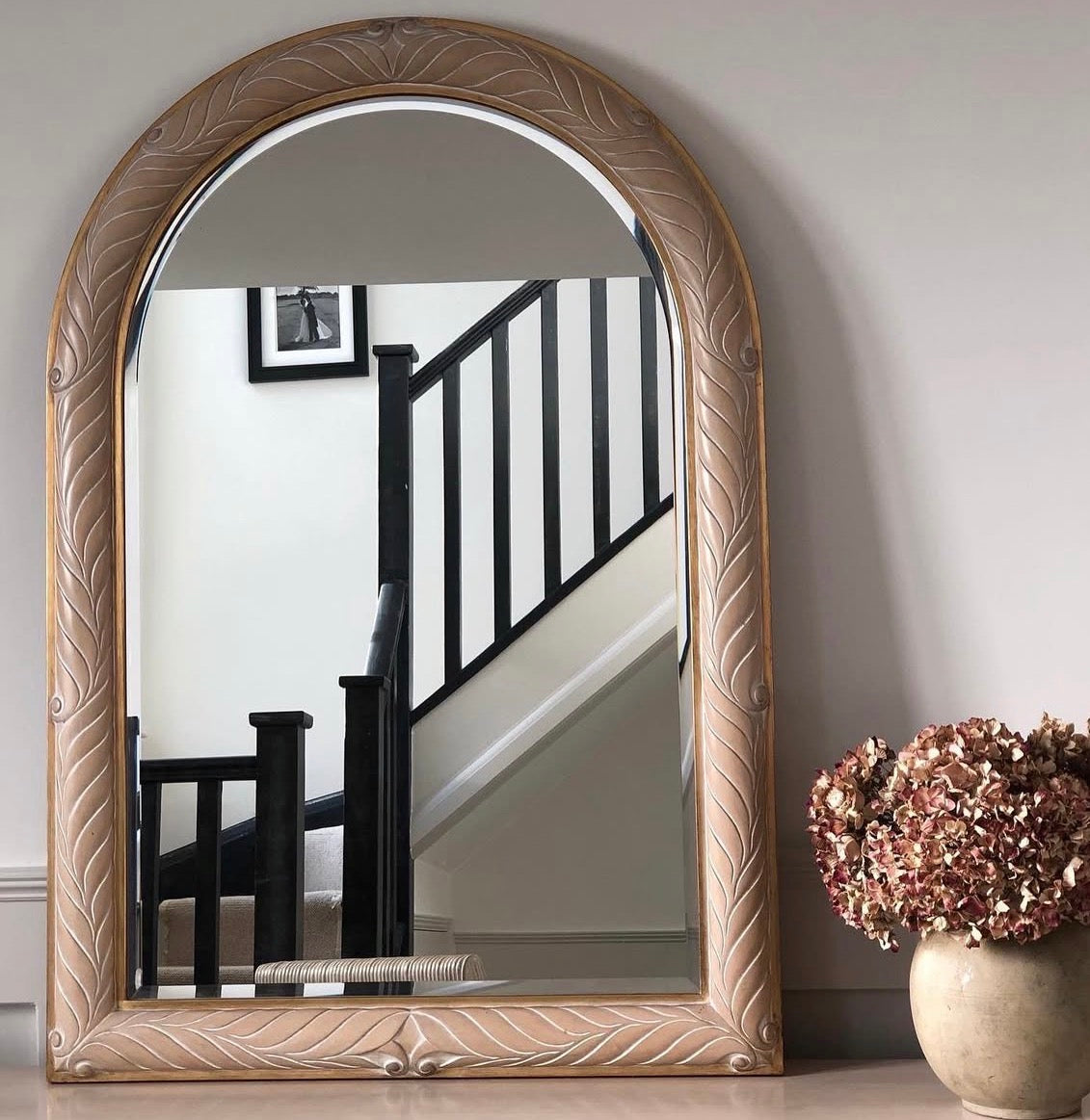 Large Arched Mirror with Leaf Motif Frame, Belgium c.1980