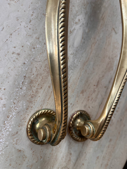 Antique Brass Door Handles with Rope Detail - Early 20th Century Pair