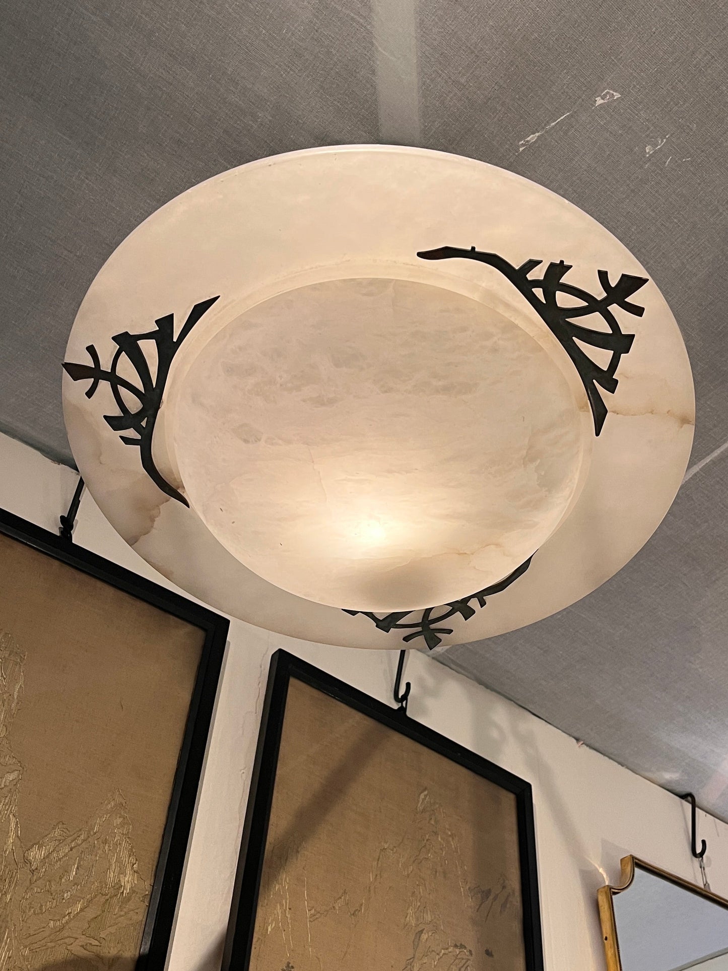 Art Deco Revival Carved Alabaster Plafonnier