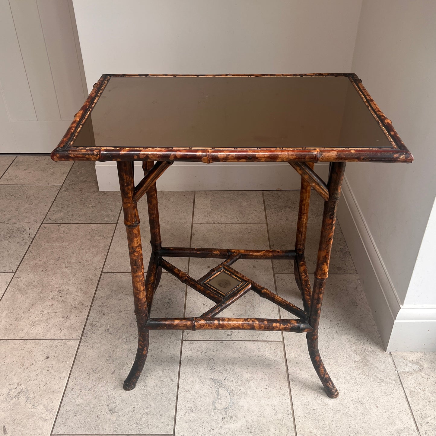 Tortoiseshell  Bamboo Two-Tier Side Table with Glass Top C.1900