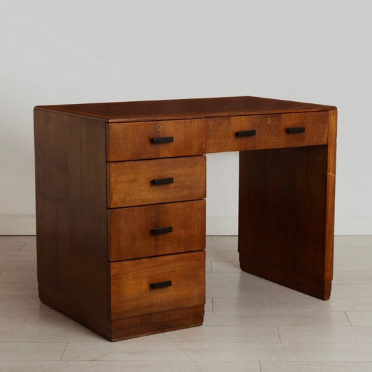 Art Deco Walnut Desk with Tooled Leather Top England c. 1930