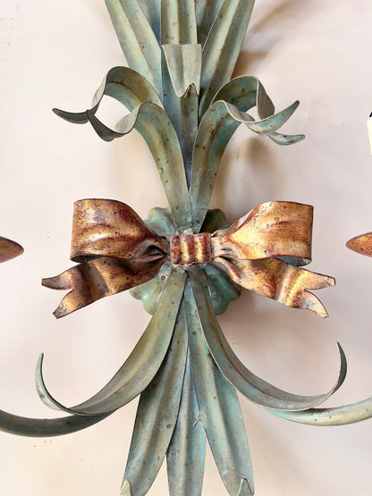 Large Mid-Century French Toleware Sconces (Pair)