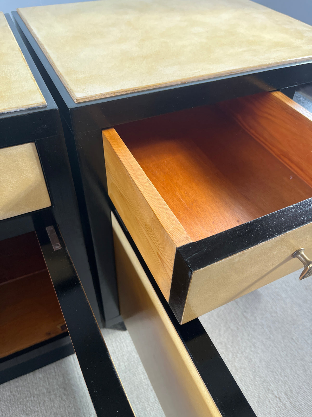 Italian Mid-Century Parchment Bedside Tables, 1940s-50s