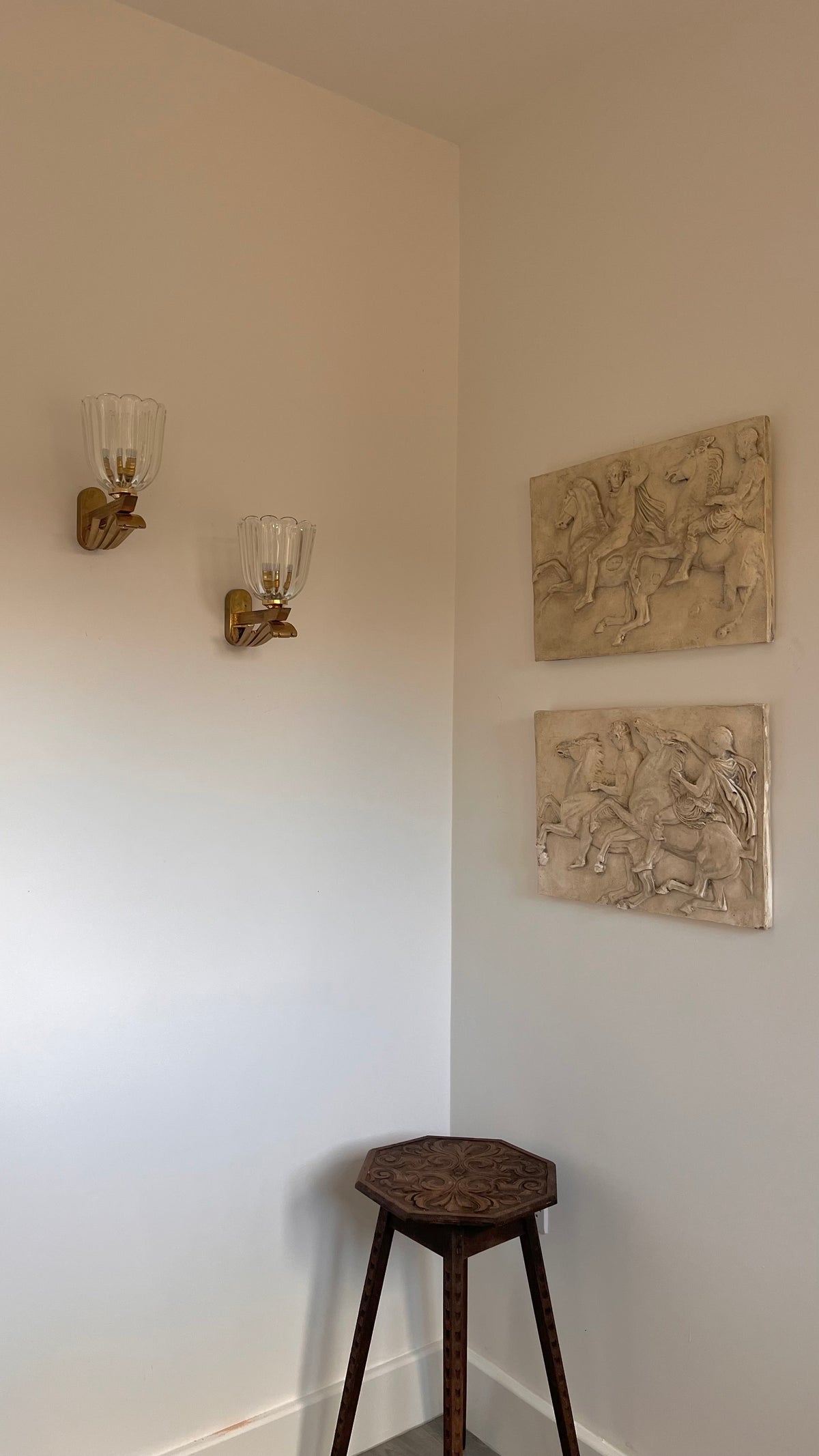 Pair of Murano Glass and Brass Wall Lights. Barovier & Toso. C. 1960