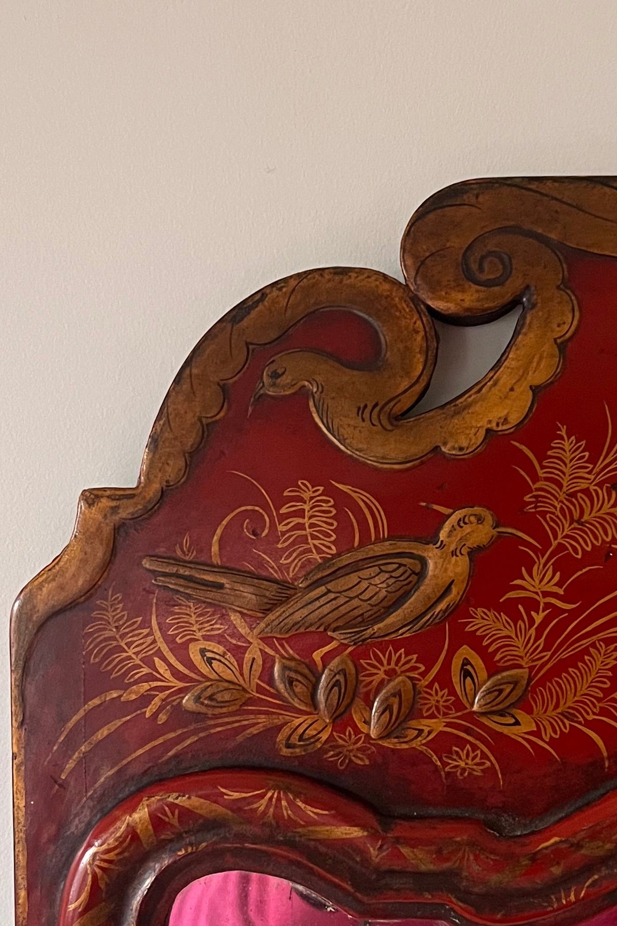 Midcentury Red Lacquer Chinoiserie Wall Mirror
