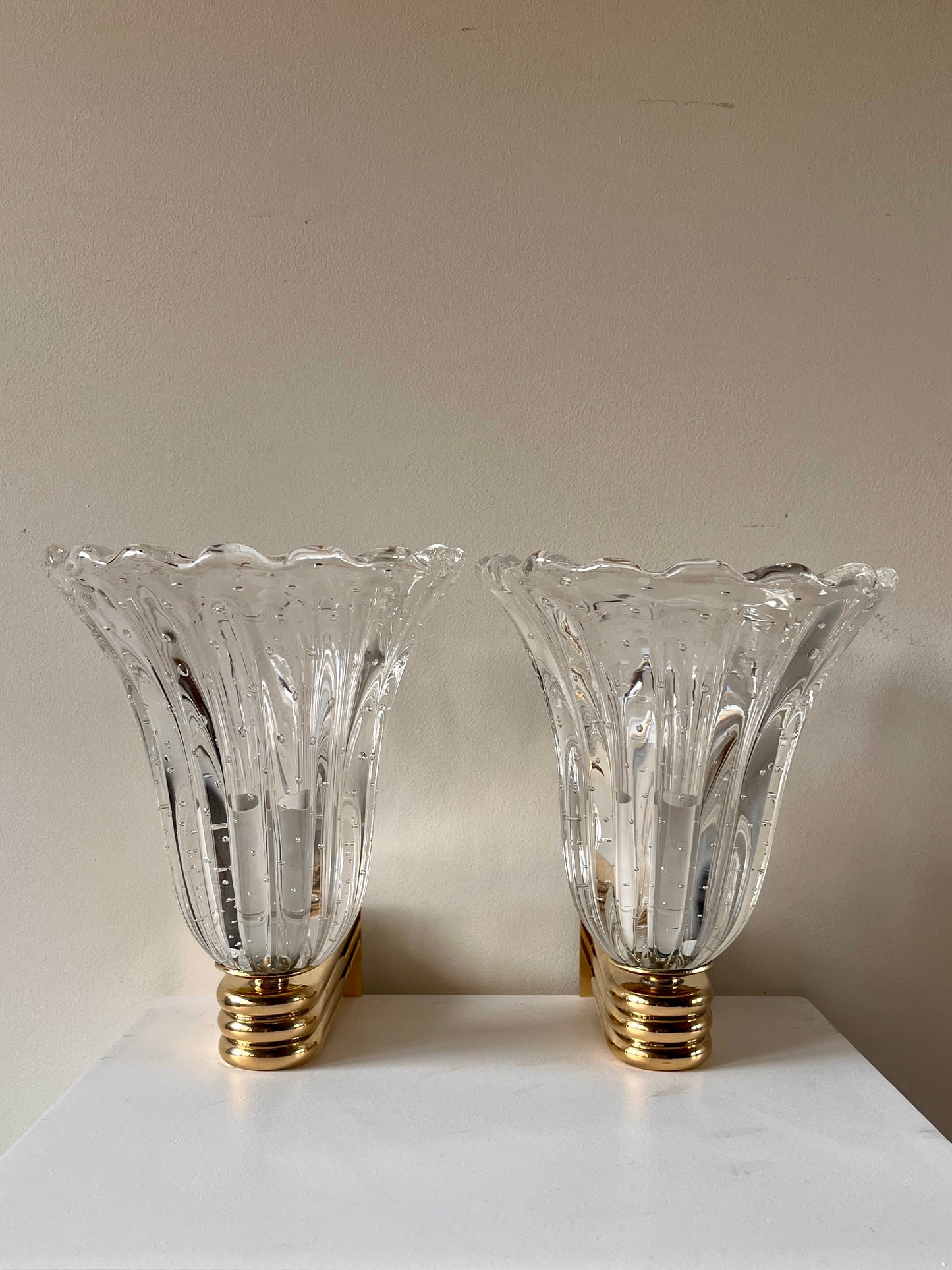 Pair of Murano Bubble Glass Wall Lights, Attr. Barovier & Toso, Italy c.1960