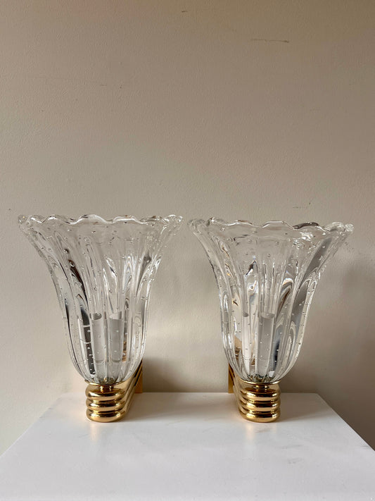 Pair of Murano Bubble Glass Wall Lights, Attr. Barovier & Toso, Italy c.1960