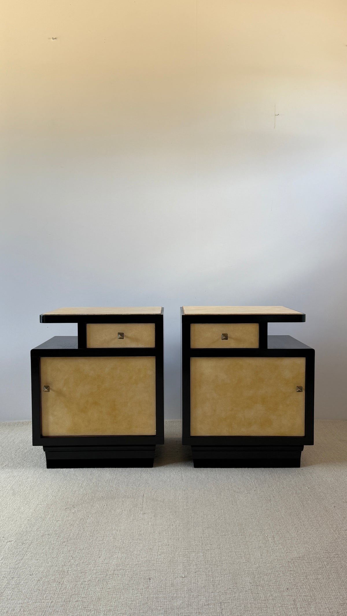 Italian Mid-Century Parchment Bedside Tables, 1940s-50s