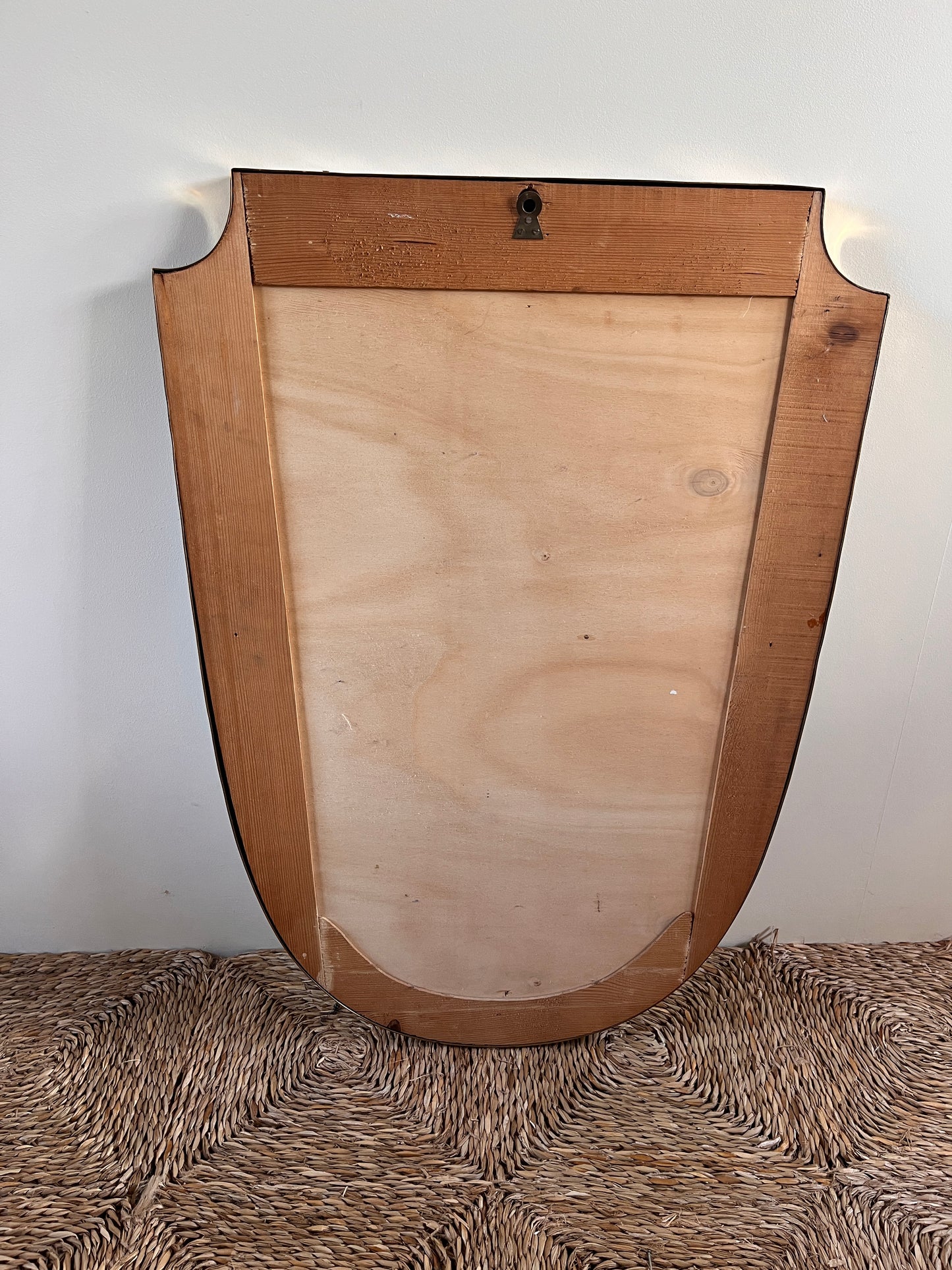 Large Mid-Century Italian Brass Shield Mirror.