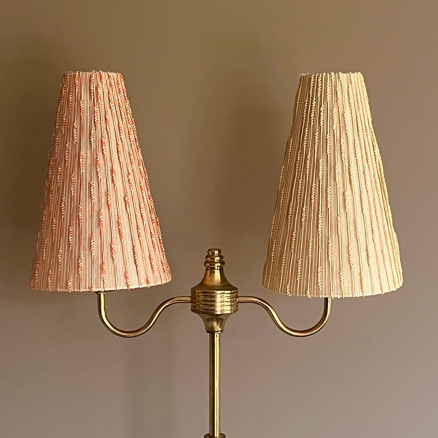 Swedish 1940s Cream Lacquered, Brass and Birch Burr Floor Lamp
