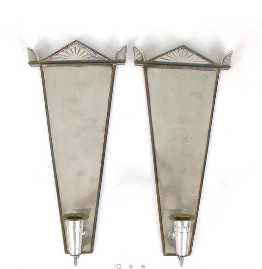 Pair of Swedish Art Deco Pewter Candle Sconces