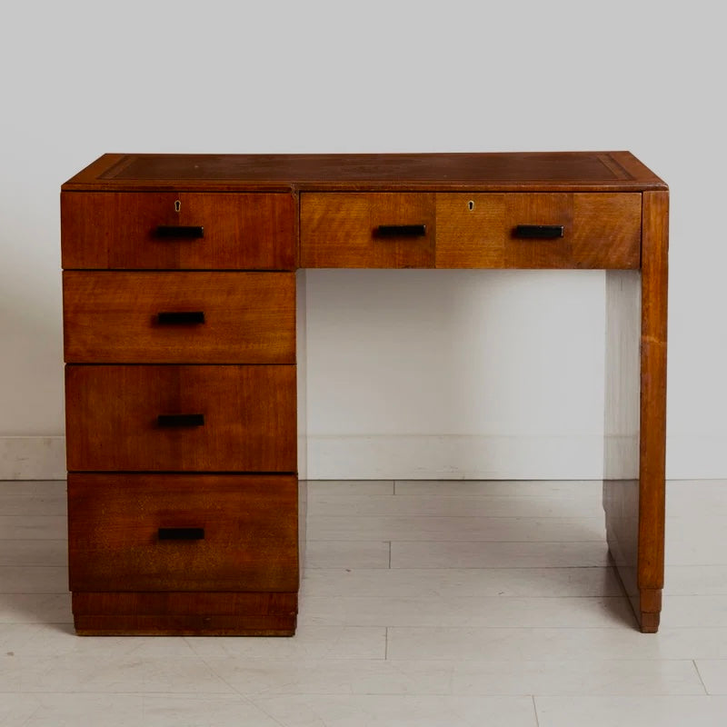 Art Deco Walnut Desk with Tooled Leather Top England c. 1930