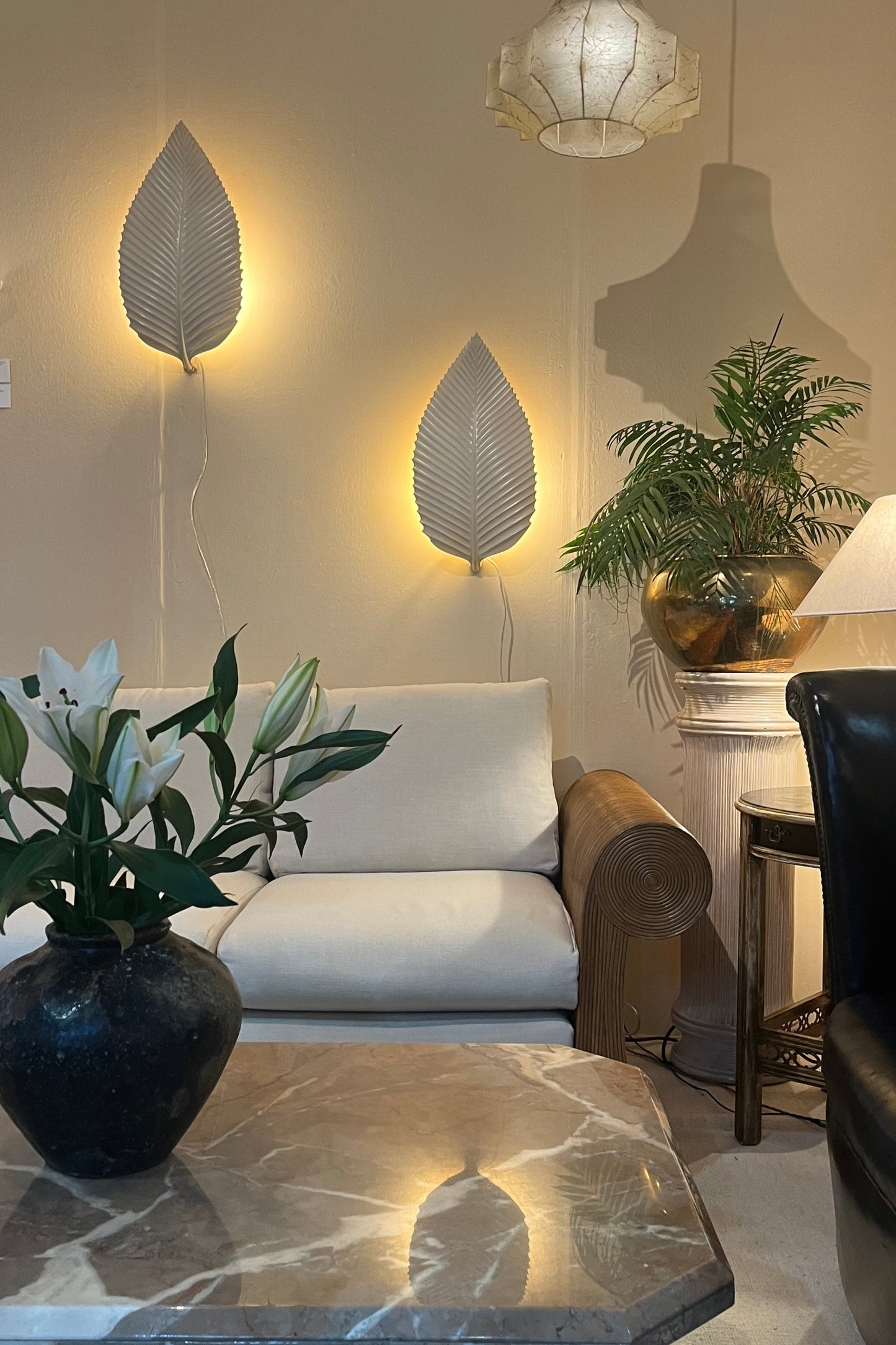 Pair of French Plaster Leaf-Form Wall Lights c.1970
