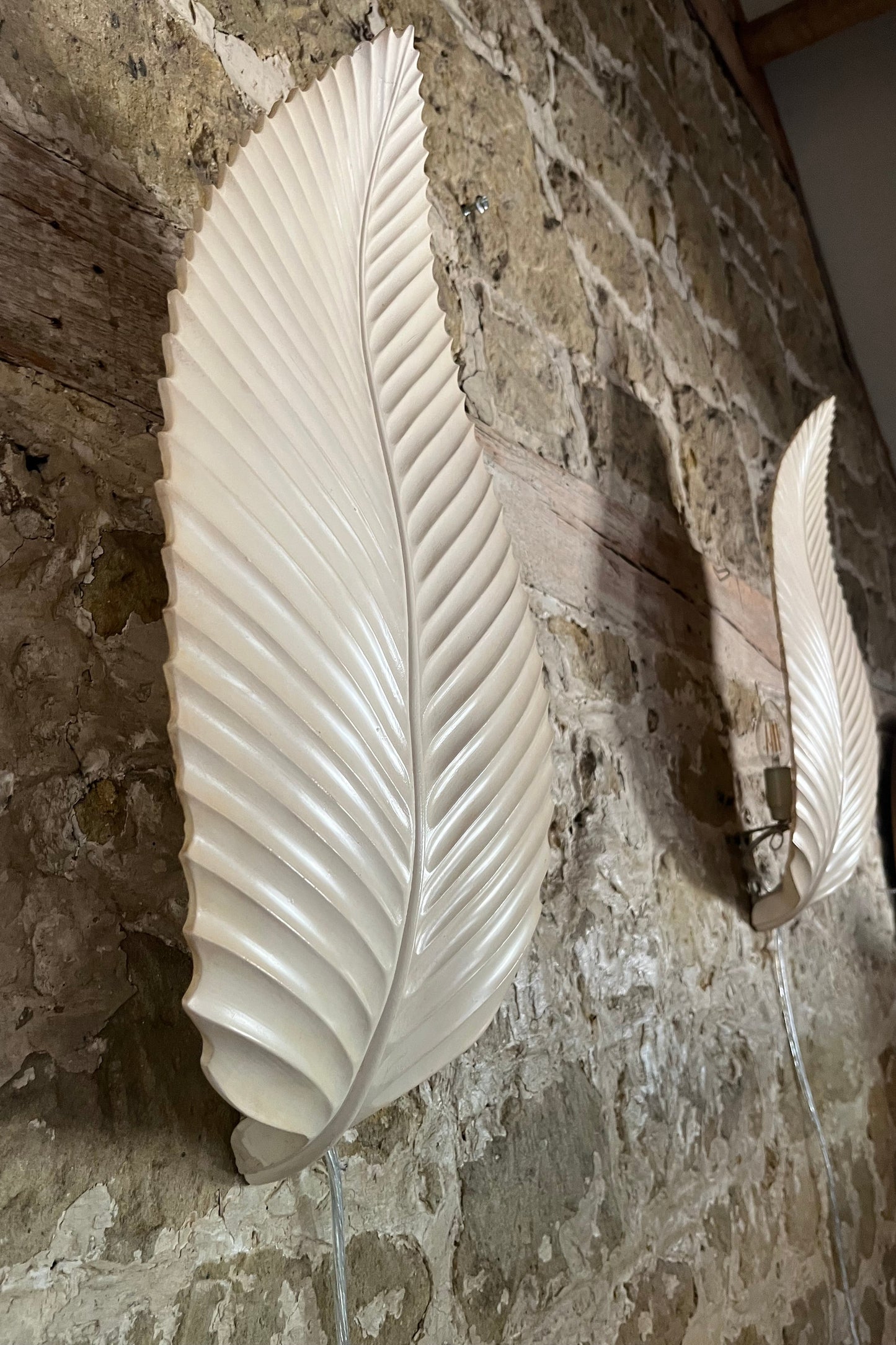 Pair of French Plaster Leaf-Form Wall Lights c.1970
