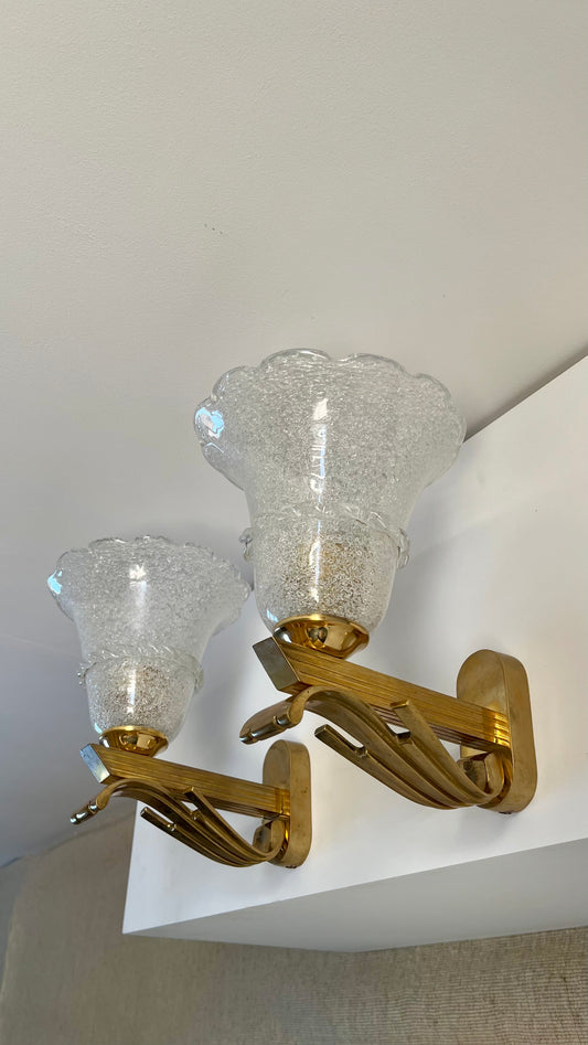 Pair of Italian Murano Pulegoso Wall Sconces, 1940s–50s