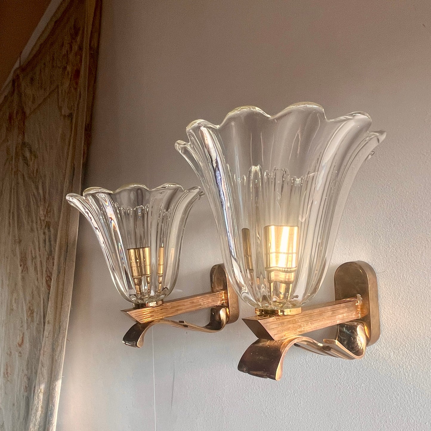 Pair of Murano Glass Wall Lights, Attr, Barovier & Toso. Italy c 1960.