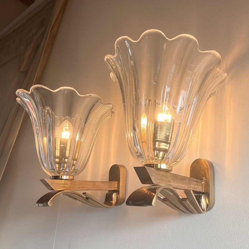 Pair of Murano Glass Wall Lights, Attr, Barovier & Toso. Italy c 1960.