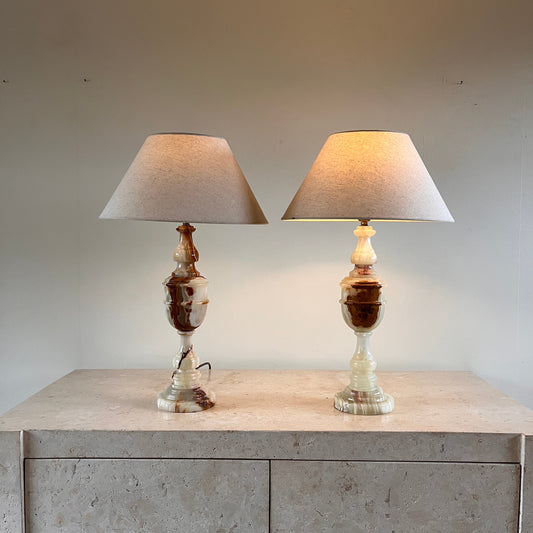 Pair of Super Quality Mid-Century Solid Onyx Table Lamps.