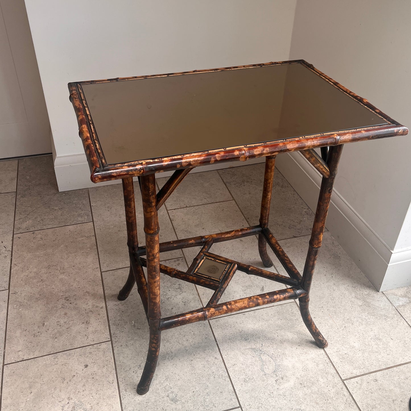 Tortoiseshell  Bamboo Two-Tier Side Table with Glass Top C.1900