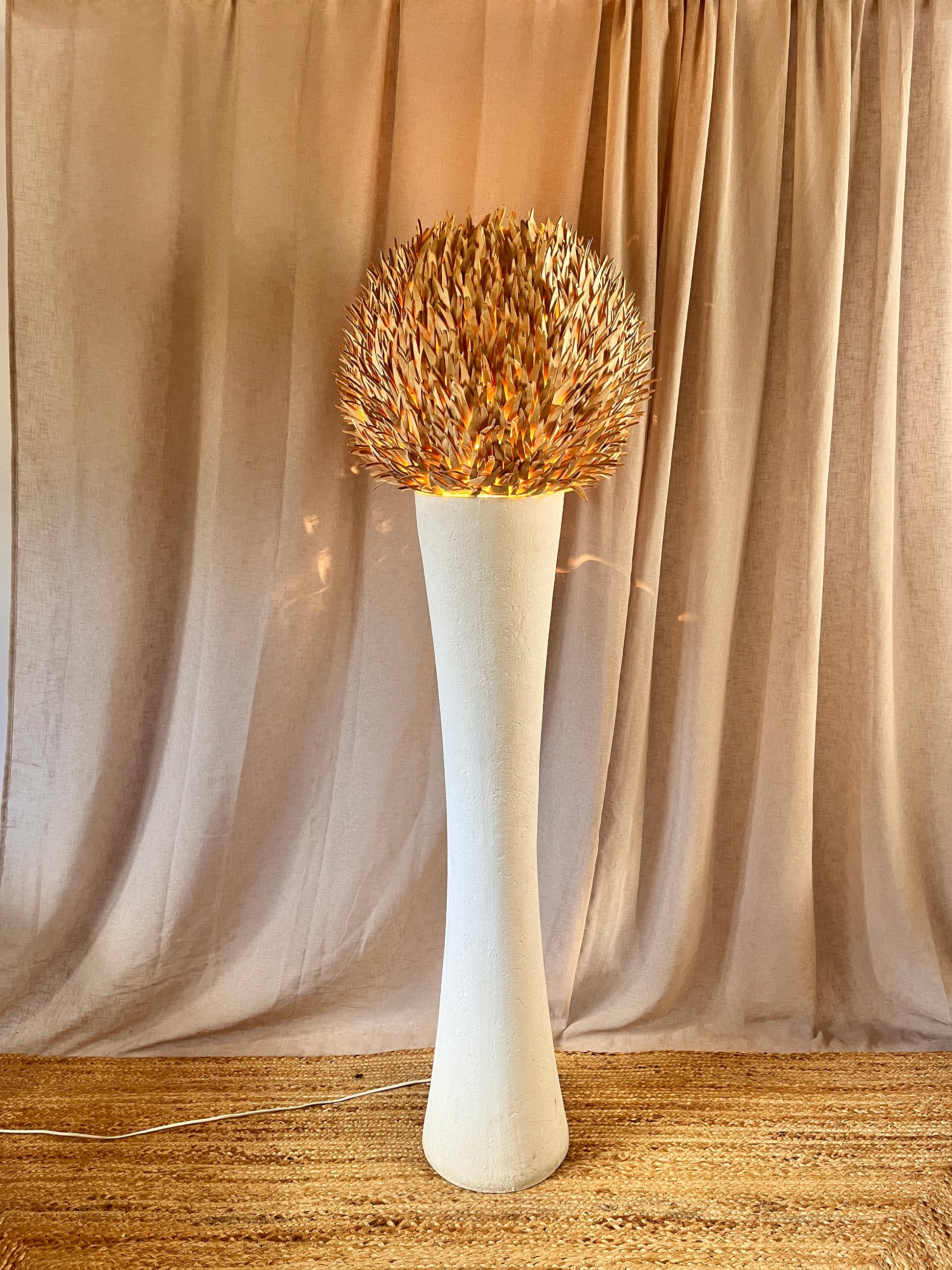 vintage plaster floor lamp with coconut shade

