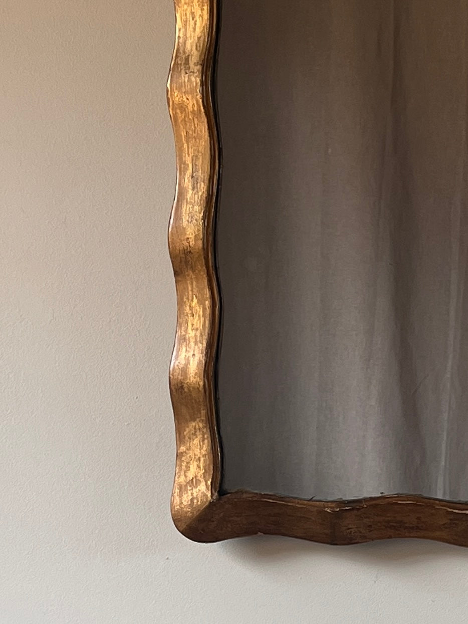 ON HOLD Midcentury Italian Gilded Mirror with Ribbon Detail