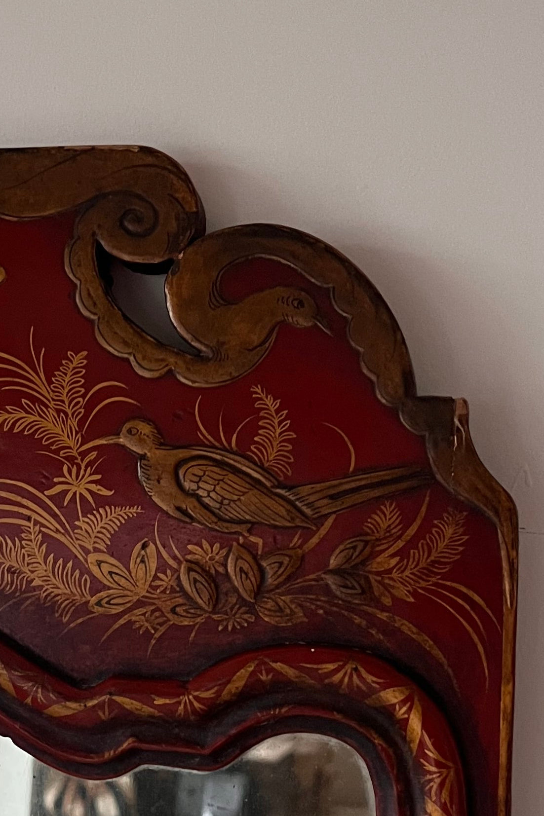 Midcentury Red Lacquer Chinoiserie Wall Mirror