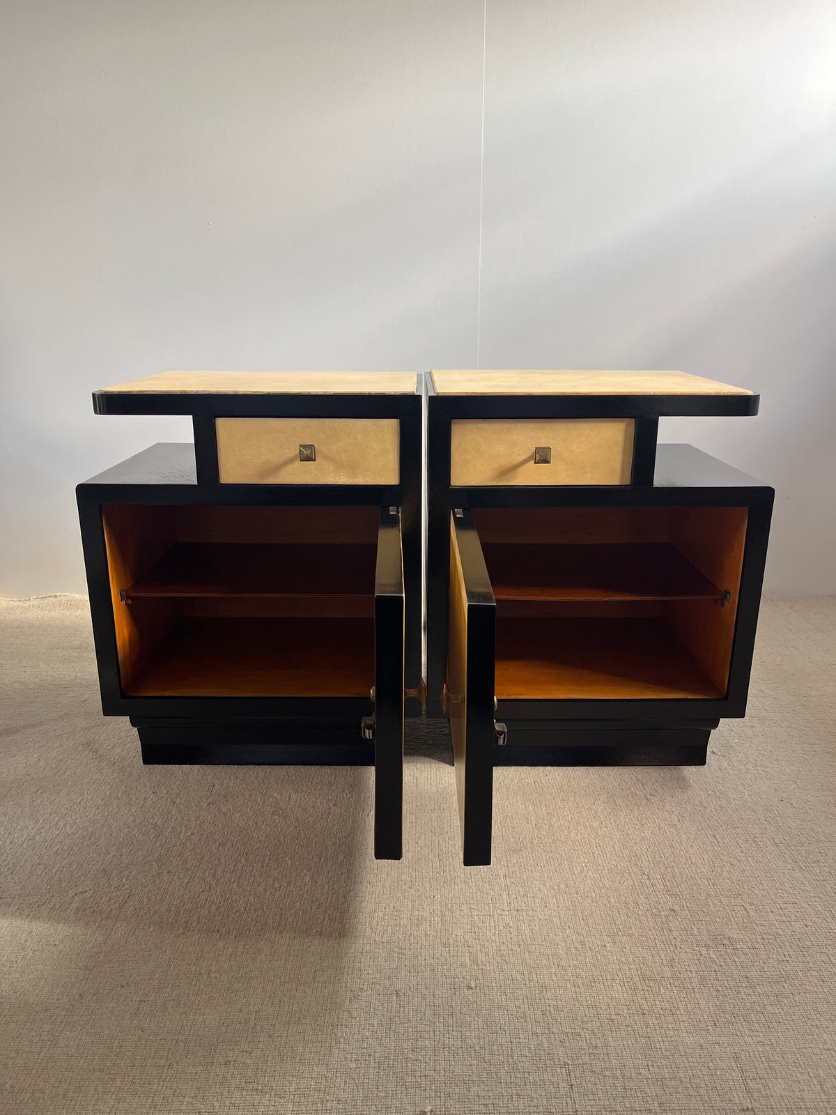 Italian Mid-Century Parchment Bedside Tables, 1940s-50s