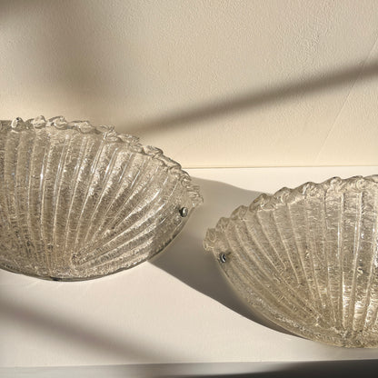 Large Pair of Murano 'Graniglia' Glass Scalloped Wall Lights