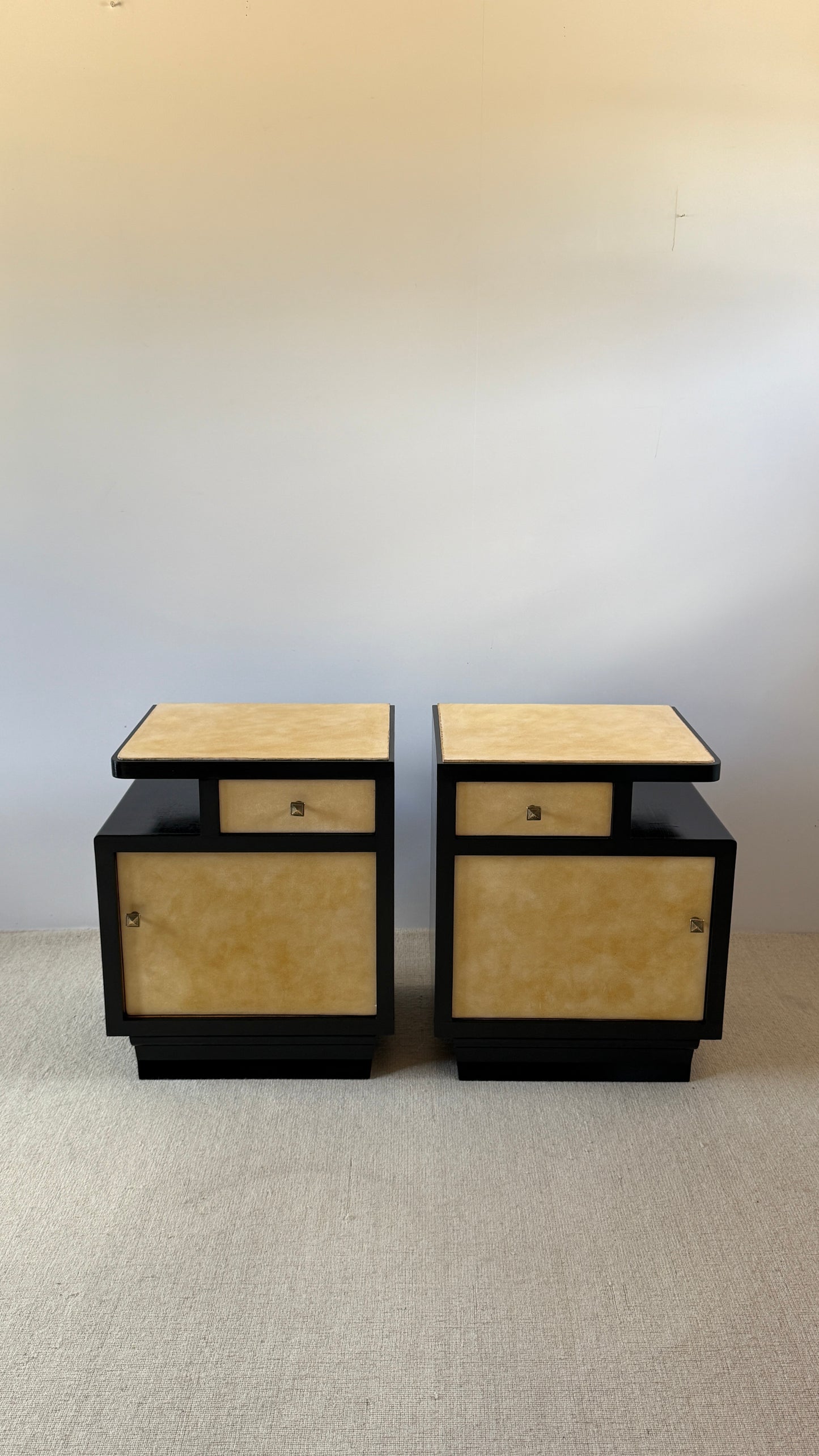 Italian Art Deco Parchment Bedside Tables, 1930s–40s