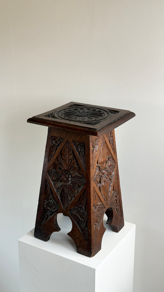 Early 20th Century Carved Oak Stool / Side Table