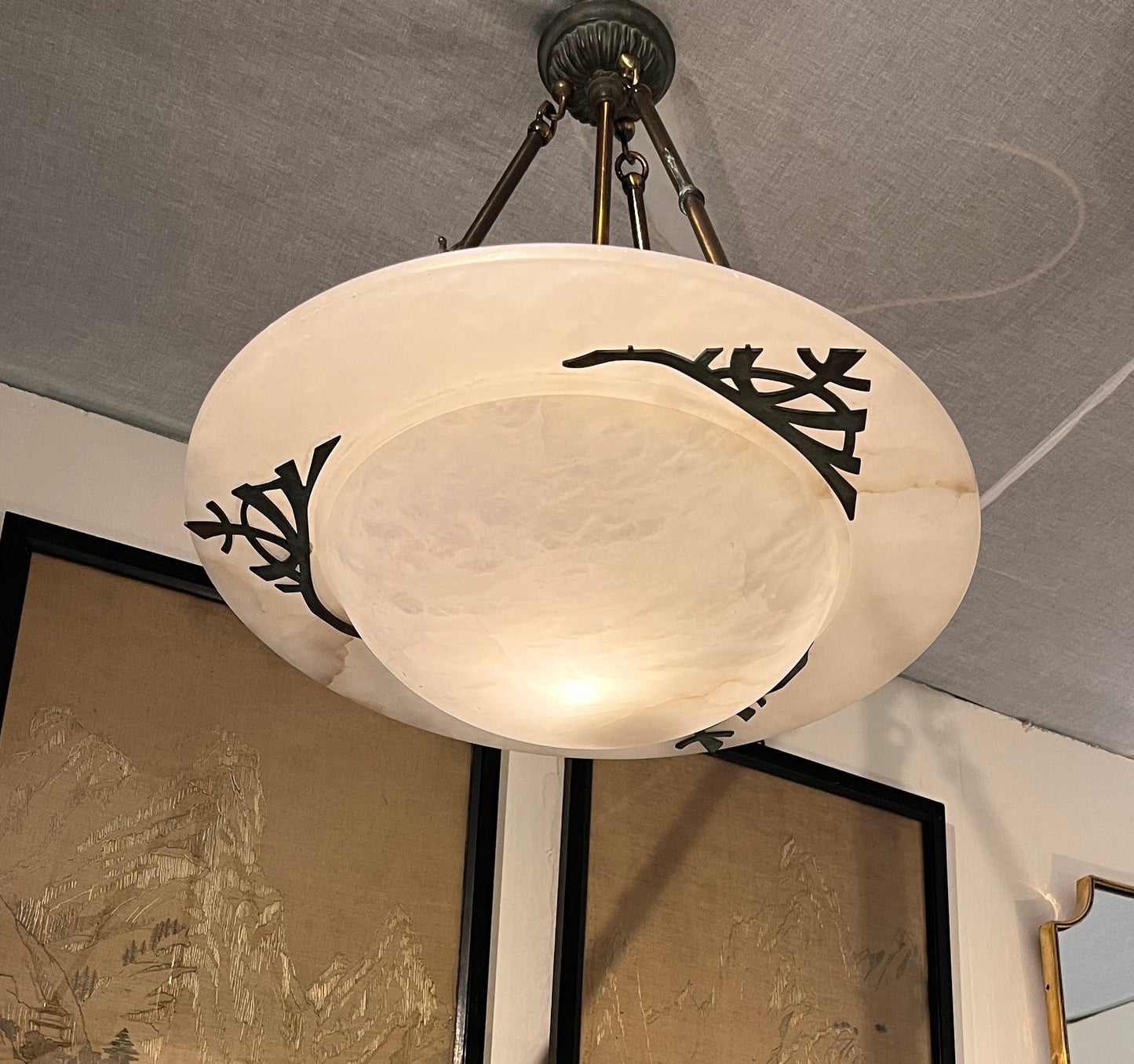 Art Deco Revival Carved Alabaster Plafonnier