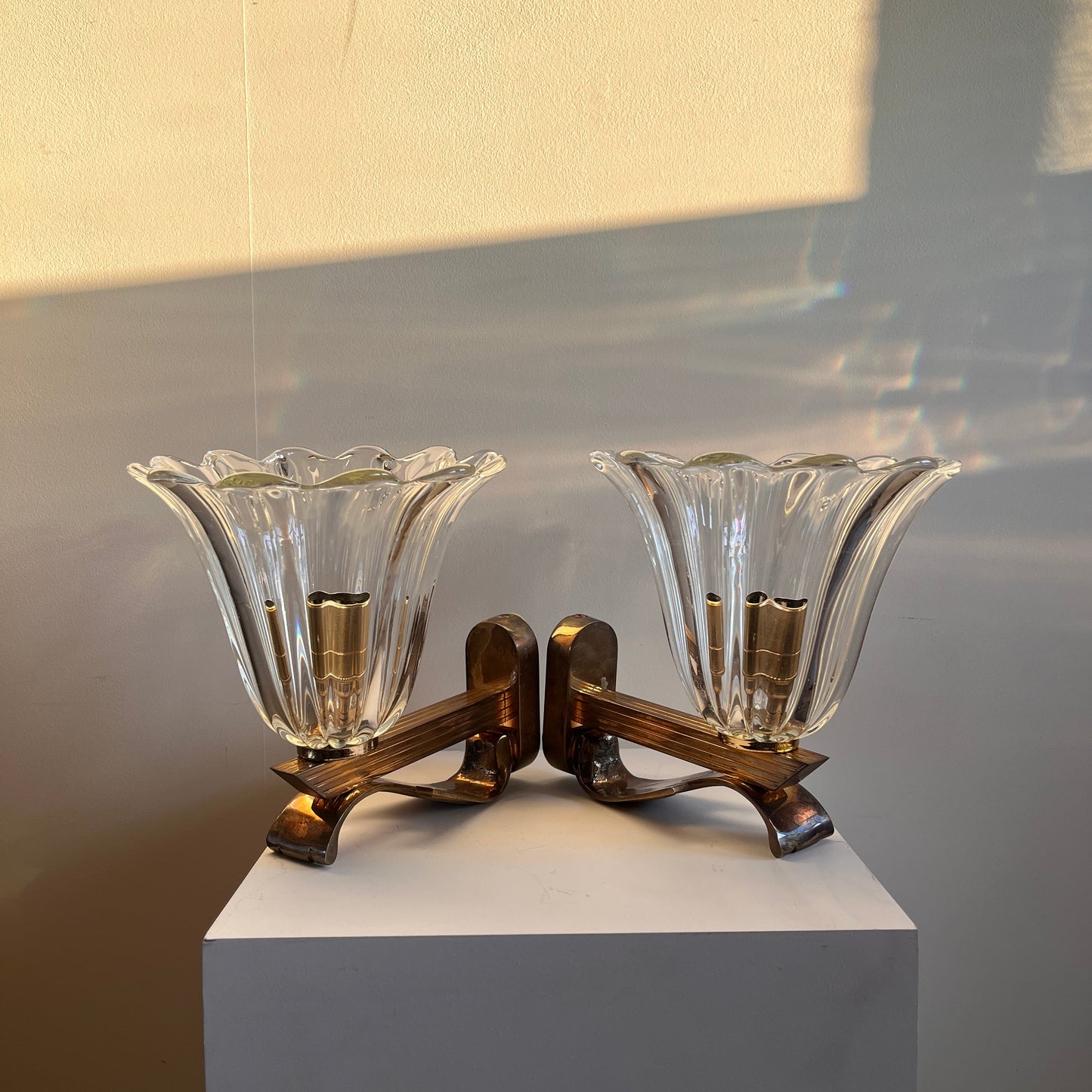 Pair of Murano Glass Wall Lights, Attr, Barovier & Toso. Italy c 1960.
