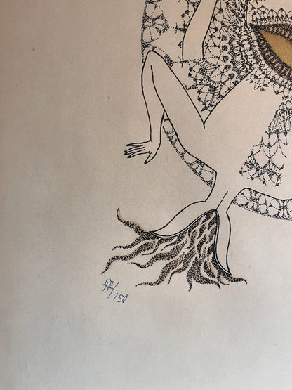 Surrealist Lithograph by Max Walter Svanberg, Sweden C. 1950.