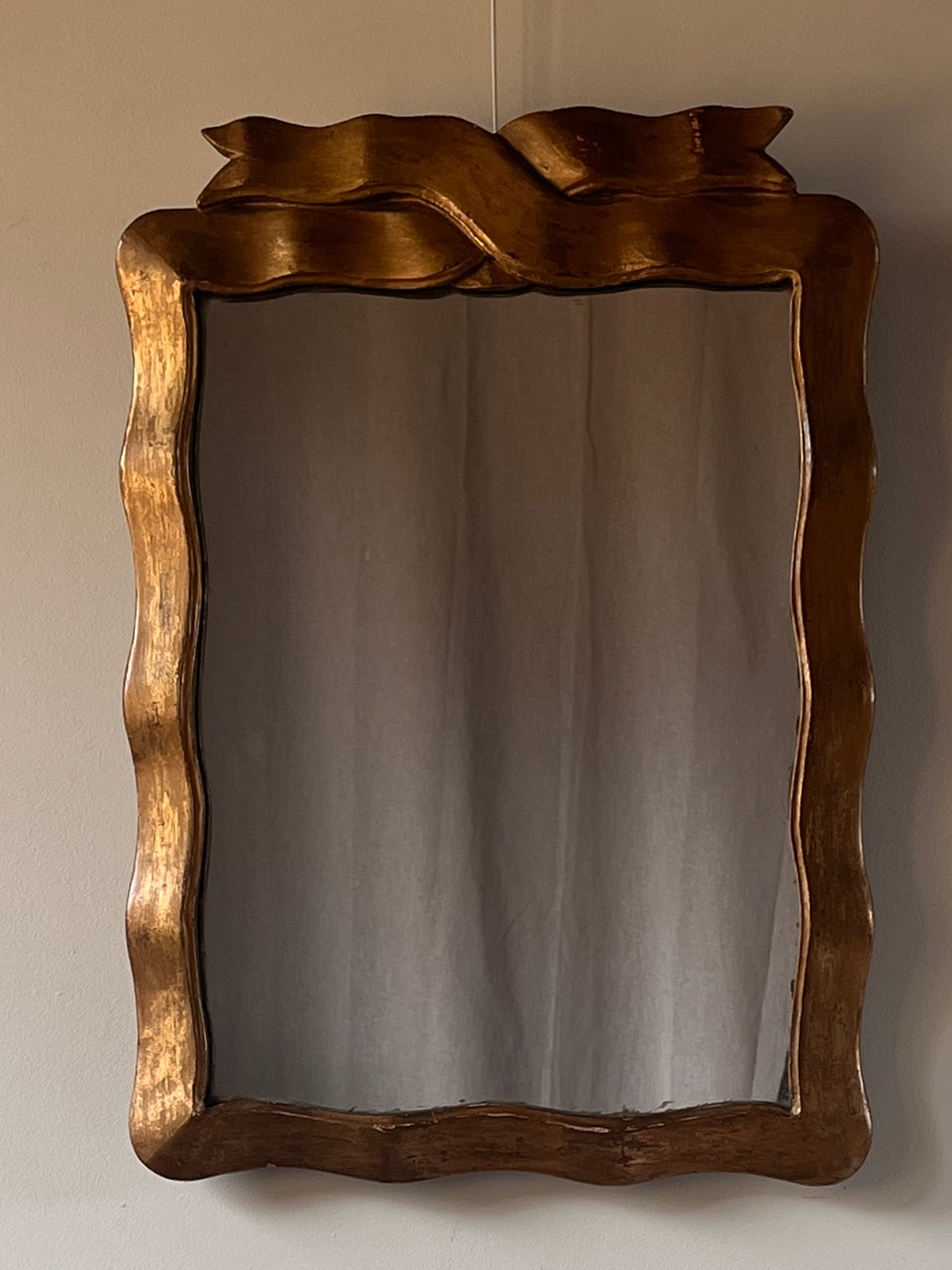 ON HOLD Midcentury Italian Gilded Mirror with Ribbon Detail