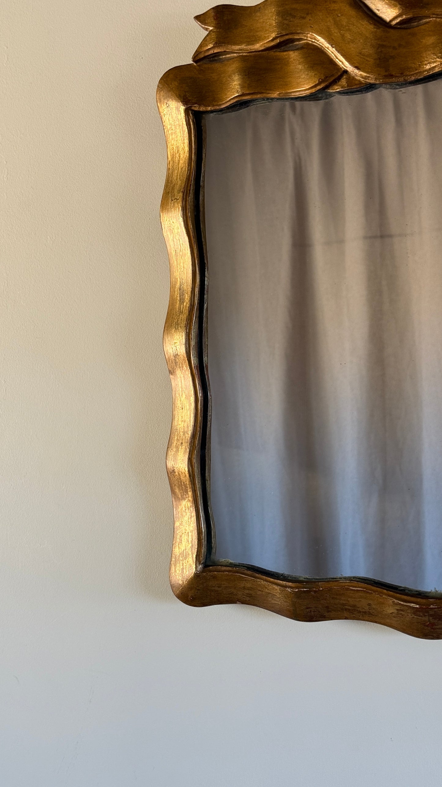 ON HOLD Midcentury Italian Gilded Mirror with Ribbon Detail