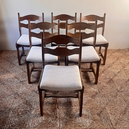 Set of Six Mid-Century French Oak “Razor Back” Dining Chairs