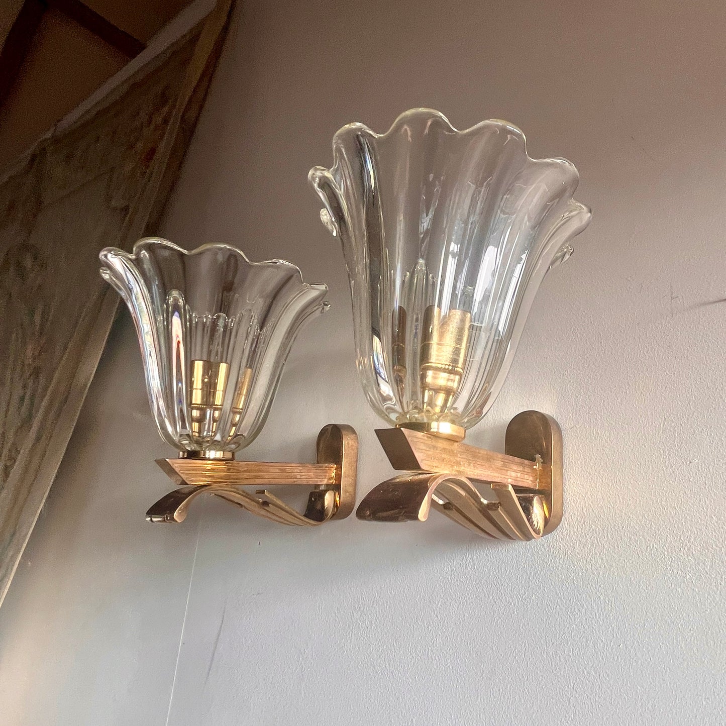 Pair of Murano Glass Wall Lights, Attr, Barovier & Toso. Italy c 1960.
