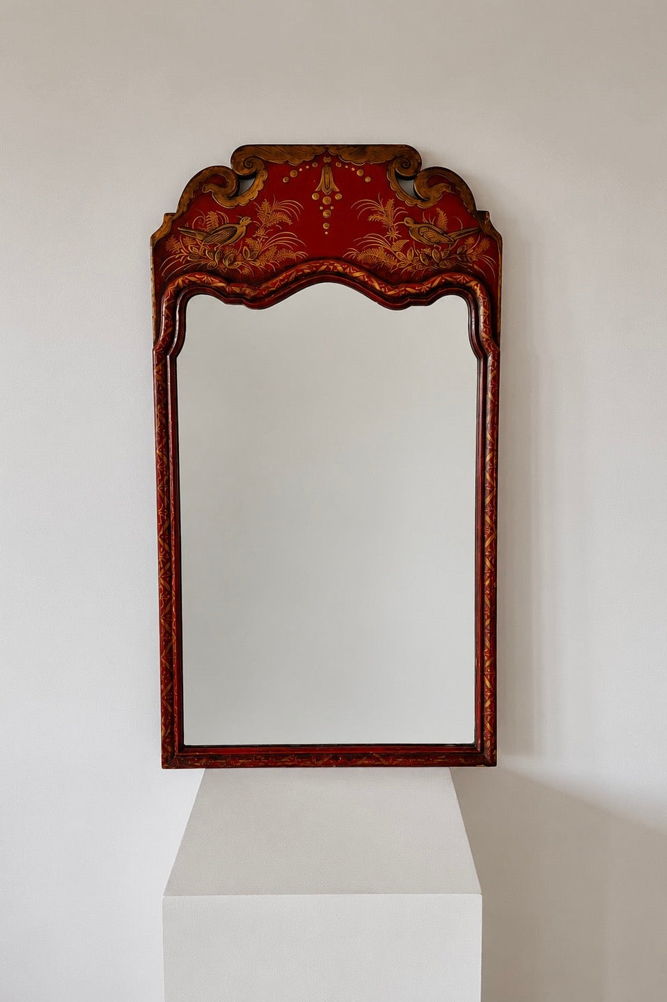 Midcentury Red Lacquer Chinoiserie Wall Mirror