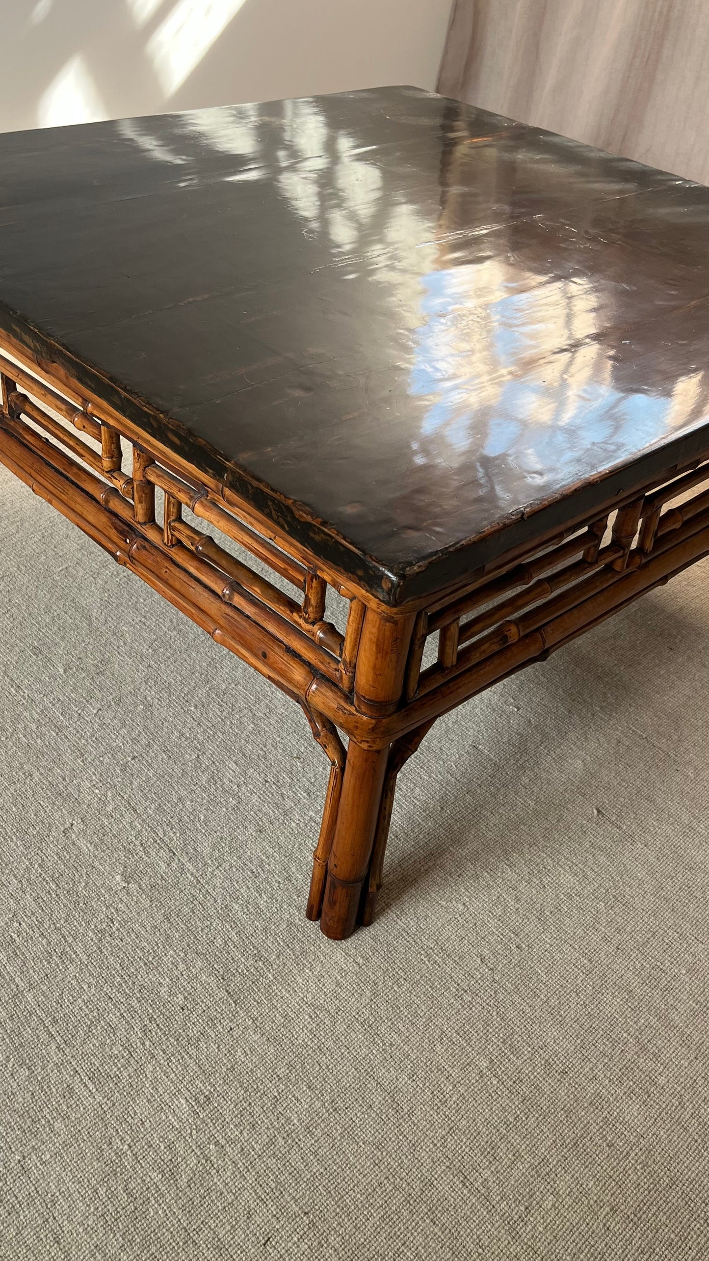 Mid-Century Chinese Lacquered Bamboo Coffee Table
